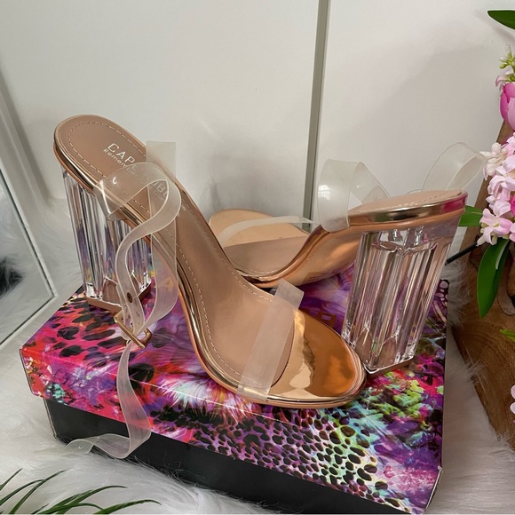 Cape Robbin Clear Chunky High Heels - Rose Gold - Picture 5 of 8